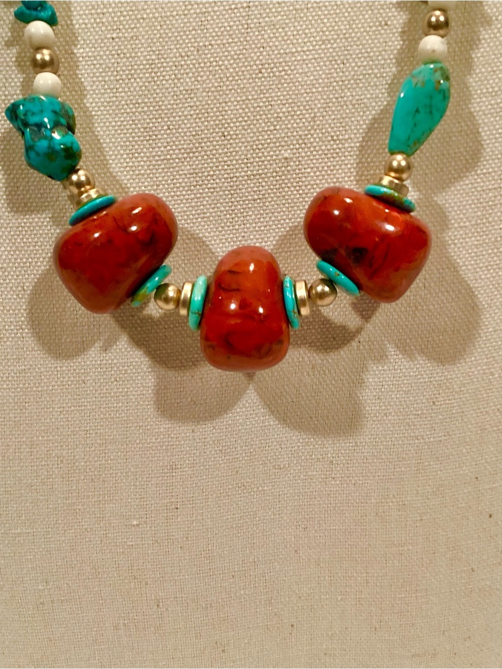 Artisan Crafted Turquoise & Stone Bead Statement Necklace - Picture 3 of 7